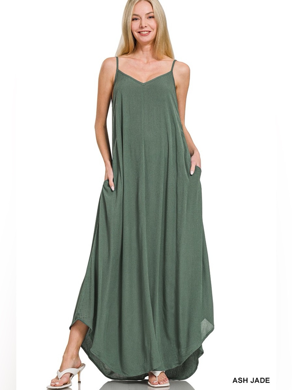 💚 Zenana Woven Crinkle Cami Maxi Dress With Side Pockets💚🛍️